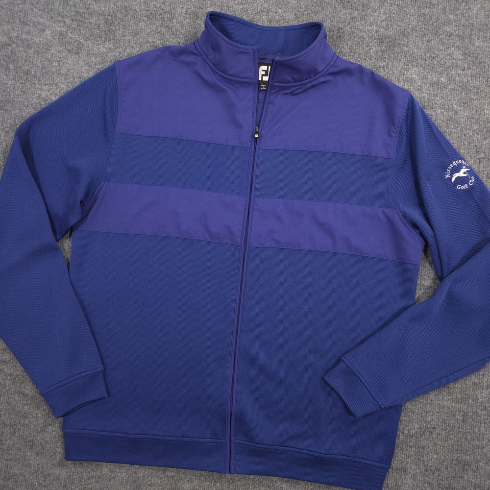 FootJoy Flat Back Rib Full Zip Jacket Mens XL Blue Hybrid Nissequogue Golf Club